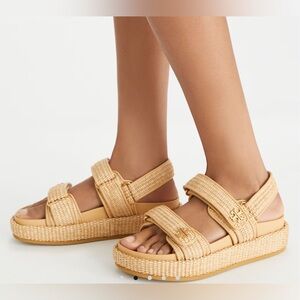 Tory Burch Kira Sport Sandal in Raffia w/ Gold-tone Hardware 8M